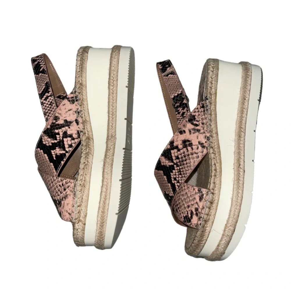 NEW Marc Fisher LTD Gandy Pink Leather Snakeskin Espadrille Platform Sandals